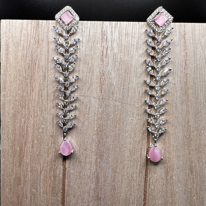 Fashion - Festive Pink Color AD/CZ Stone Dangler Earrings