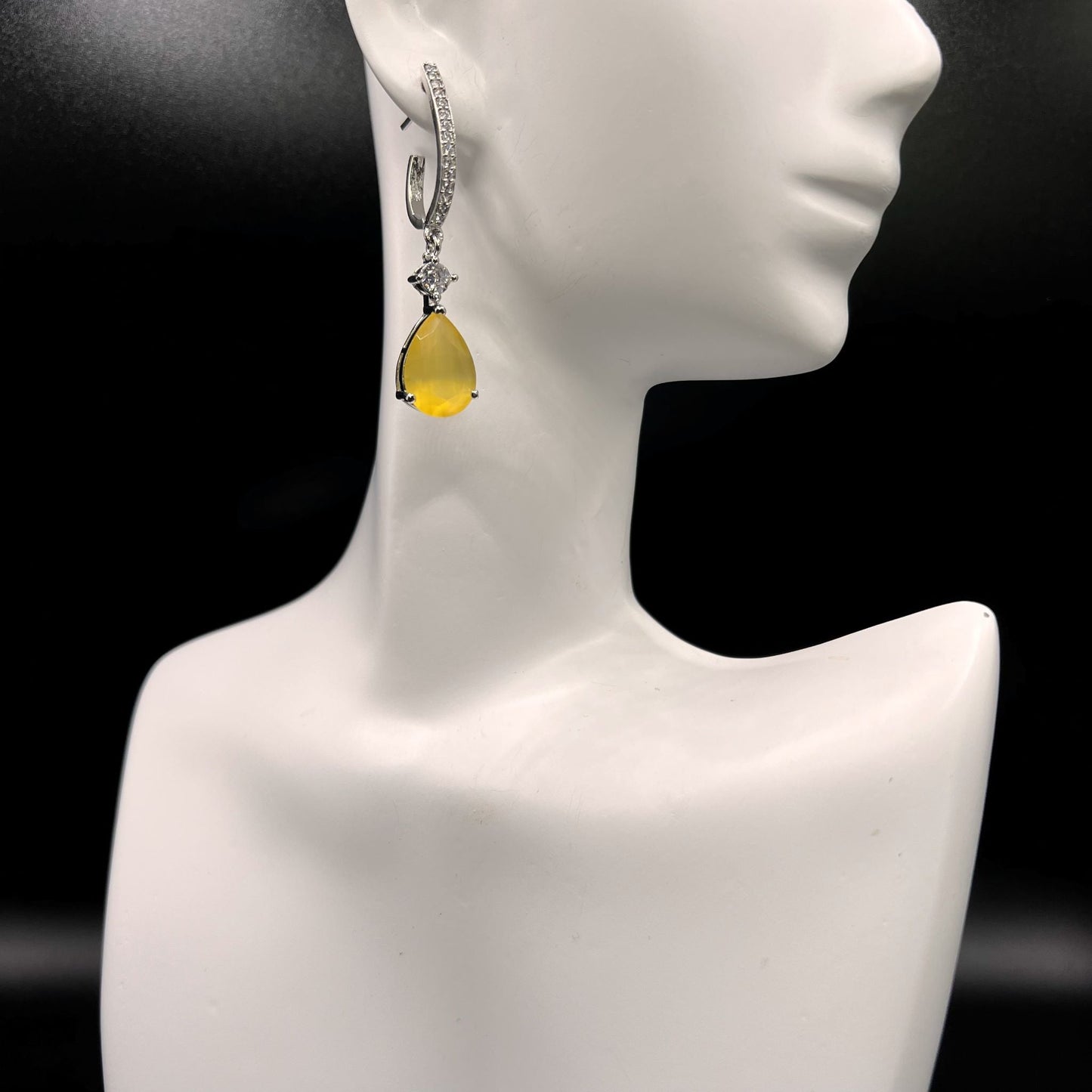 Fashion - Classic Yellow Color AD/CZ Stone Hoop/ Dangler Earrings