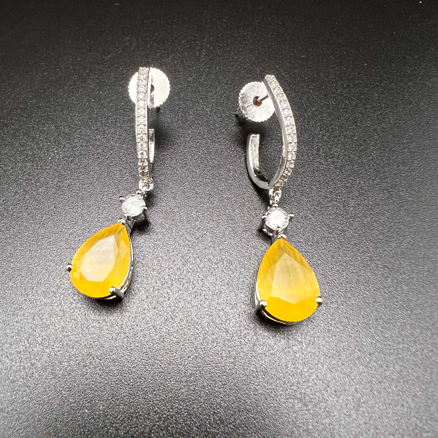 Fashion - Classic Yellow Color AD/CZ Stone Hoop/ Dangler Earrings