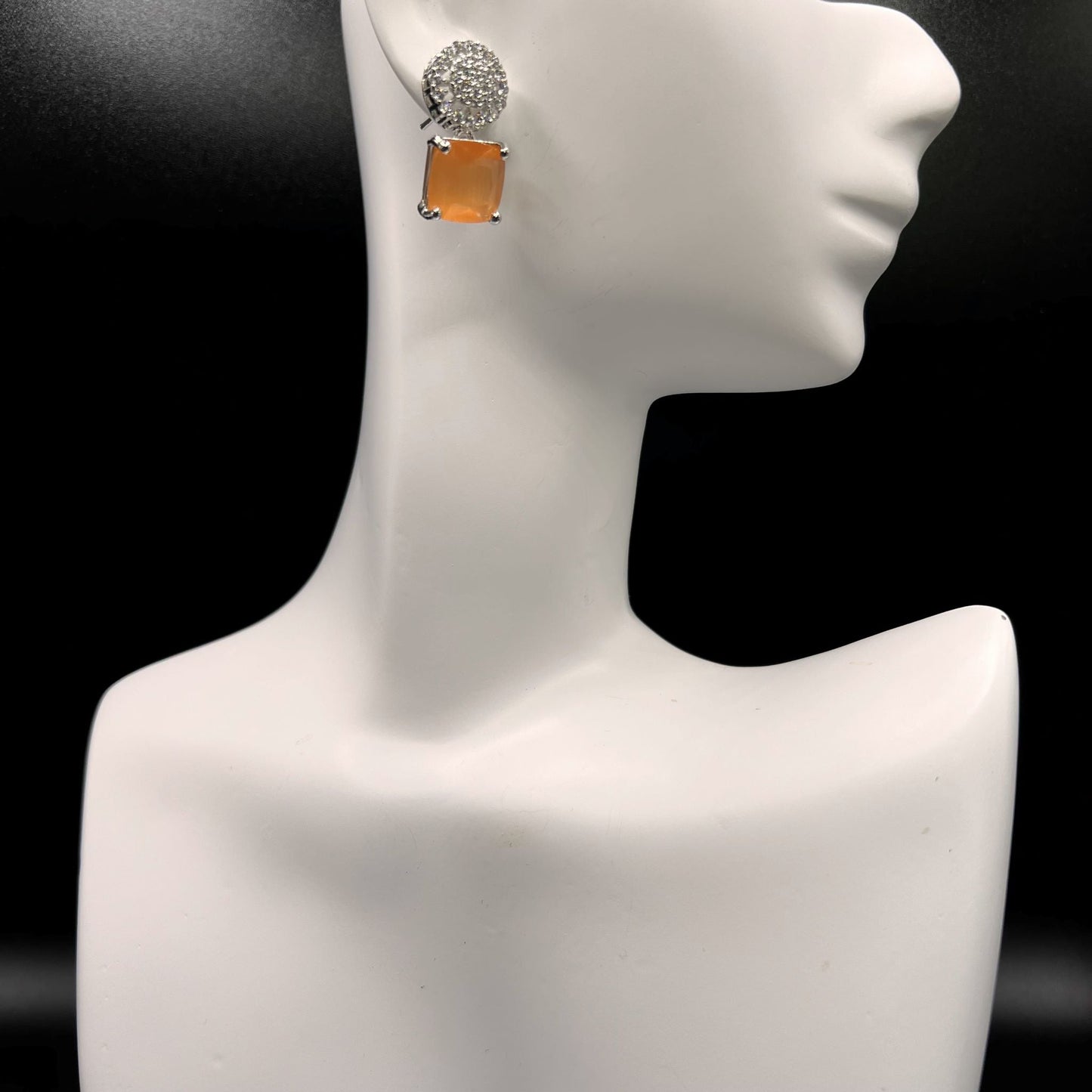 Fashion - Dainty Peach Color AD/CZ Stone Stud/Dangler Earrings