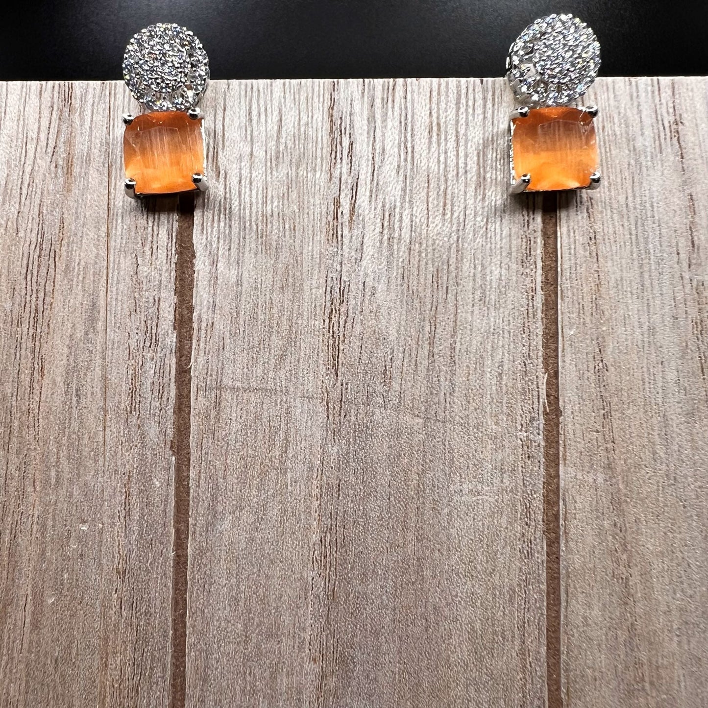 Fashion - Dainty Peach Color AD/CZ Stone Stud/Dangler Earrings