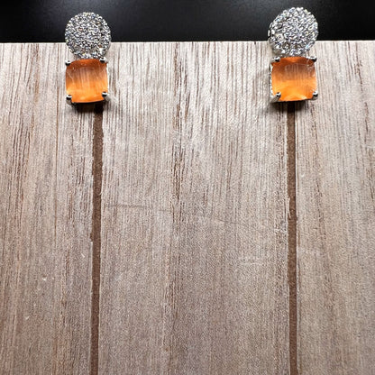 Fashion - Dainty Peach Color AD/CZ Stone Stud/Dangler Earrings