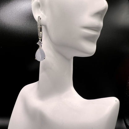 Fashion - Trendy Grey Color AD/CZ Stone Hoop/Dangler Earrings