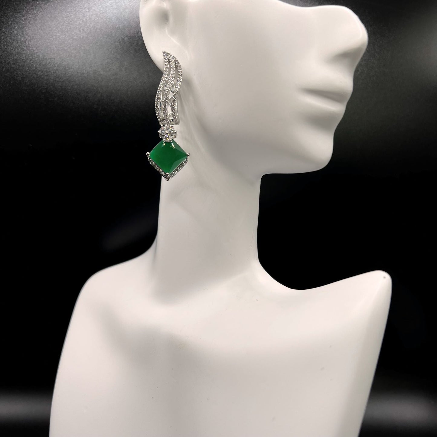 Fashion - Designer Trendy Green Color AD/CZ Stone Hoop/Dangler Earrings