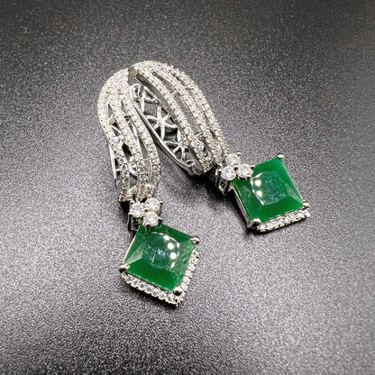 Fashion - Designer Trendy Green Color AD/CZ Stone Hoop/Dangler Earrings