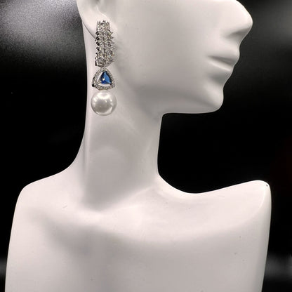 Fashion - Trendy Blue Color AD/CZ Stone Dangler Earrings