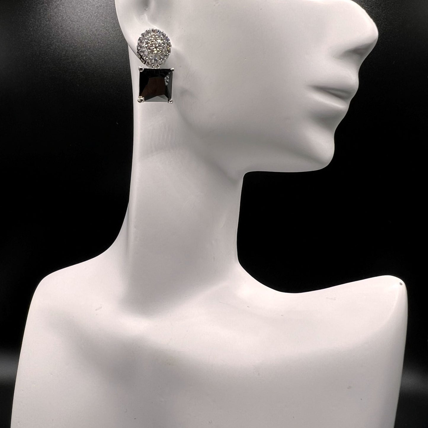 Fashion - Dainty Black Color AD/CZ Stone Stud/Dangler Earrings