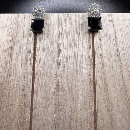 Fashion - Dainty Black Color AD/CZ Stone Stud/Dangler Earrings