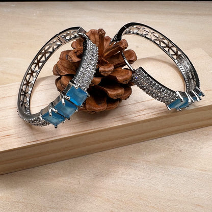 Fashion - Designer Trendy Blue Color AD/CZ Stone Hoop Earrings