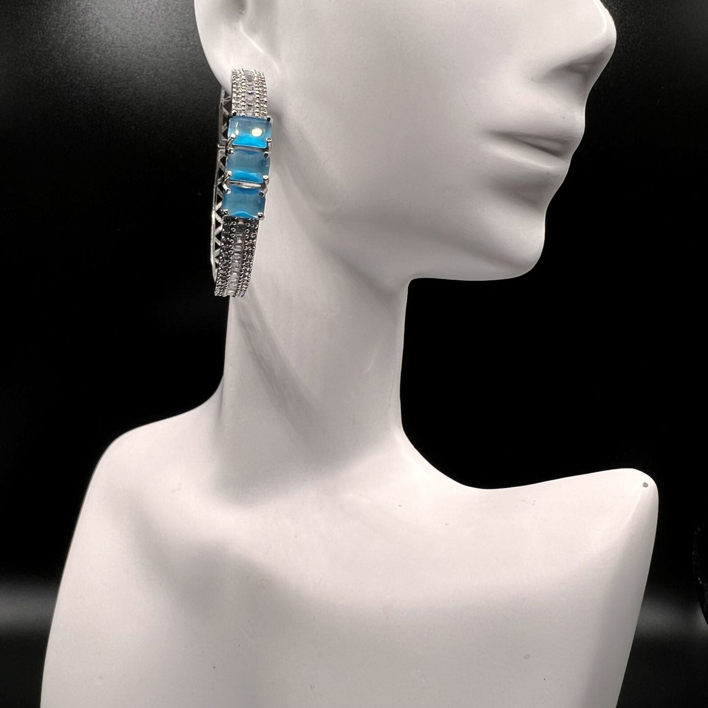 Fashion - Designer Trendy Blue Color AD/CZ Stone Hoop Earrings