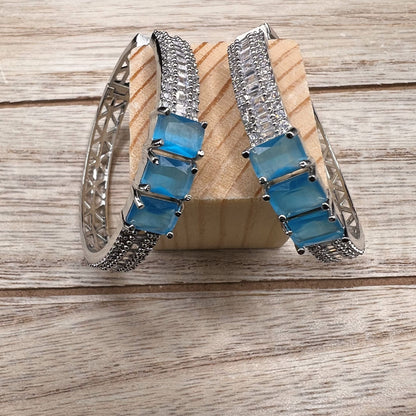 Fashion - Designer Trendy Blue Color AD/CZ Stone Hoop Earrings