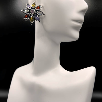 Fashion - Real Silver Look-Alike Classic Multi Color Oxidized/Silver Tone Stud Earrings