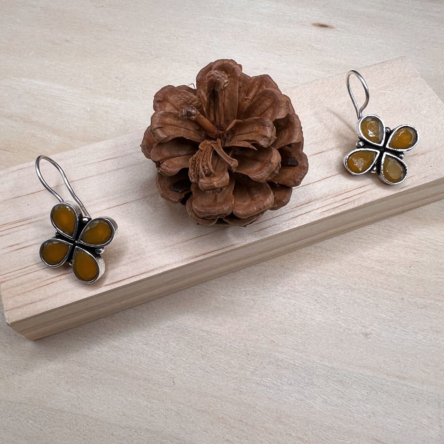 Fashion - Dainty Yellow Color Oxidised/Silver Tone Cluster Earrings