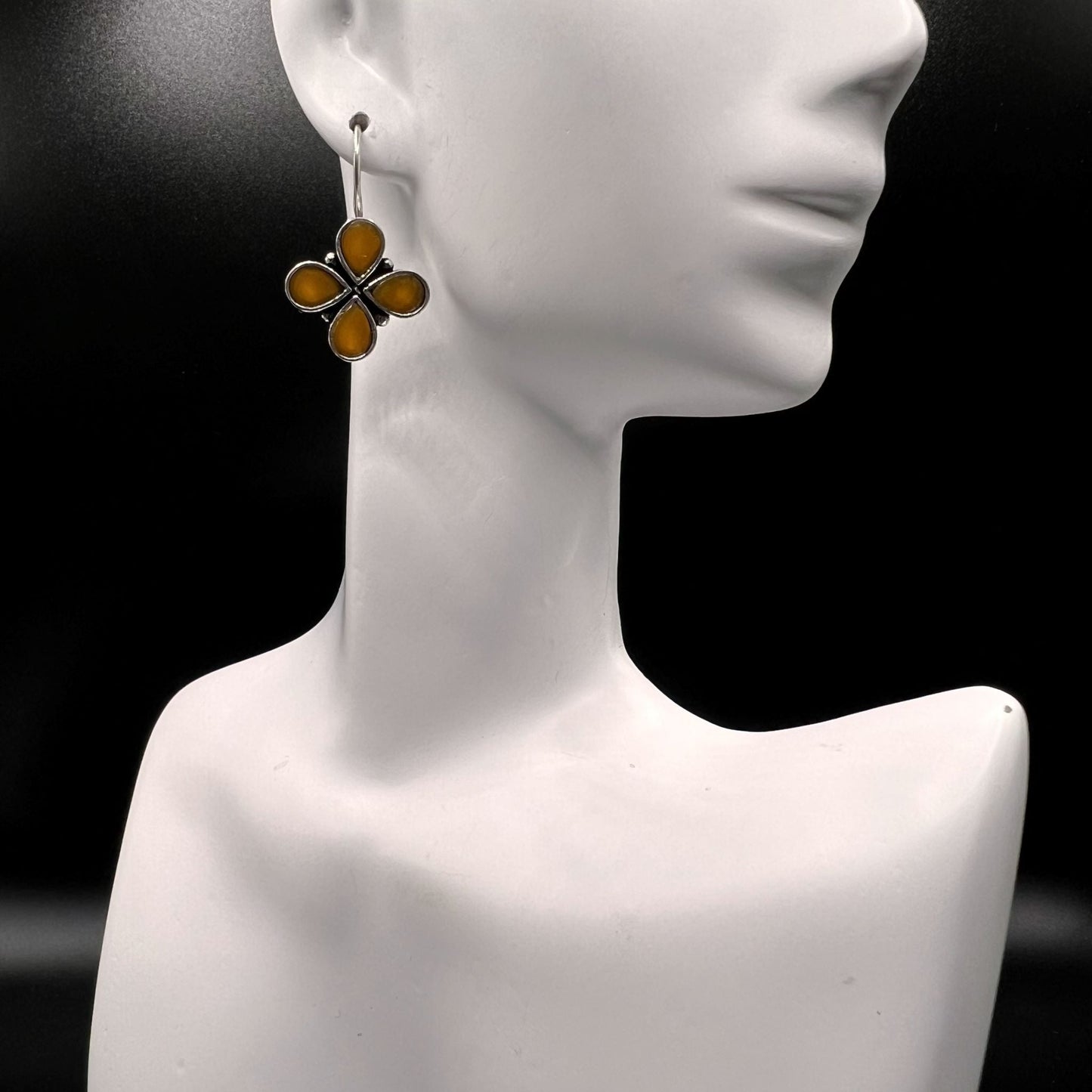 Fashion - Dainty Yellow Color Oxidized/Silver Tone Cluster Earrings