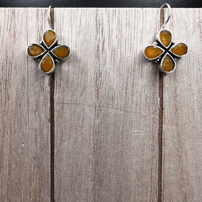 Fashion - Dainty Yellow Color Oxidized/Silver Tone Cluster Earrings