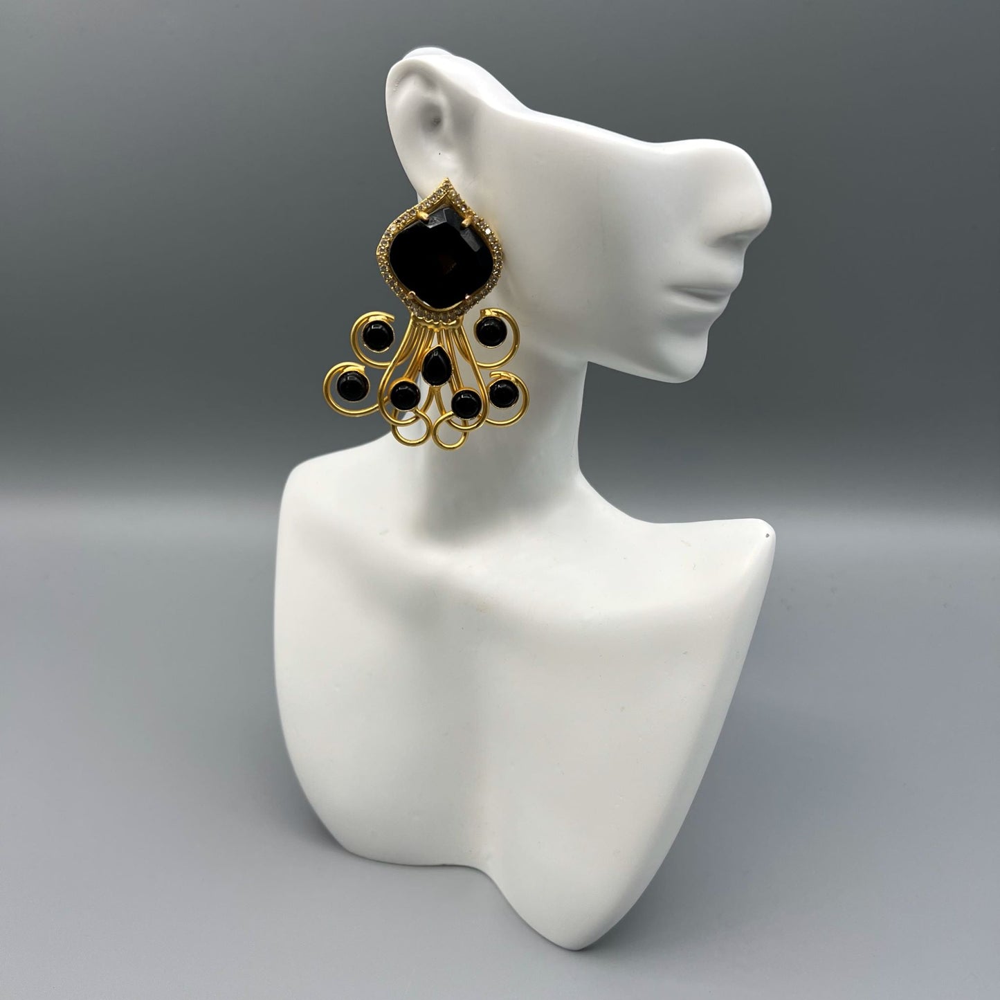 Fashion - Trendy Black Color AD/CZ Stone Cluster Amrapali Earrings