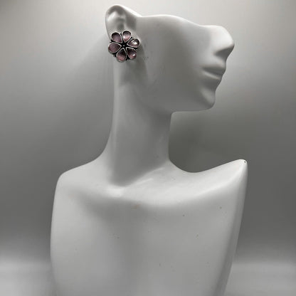 Fashion - Classic Pink Color Oxidized/Silver Tone Stud Earrings