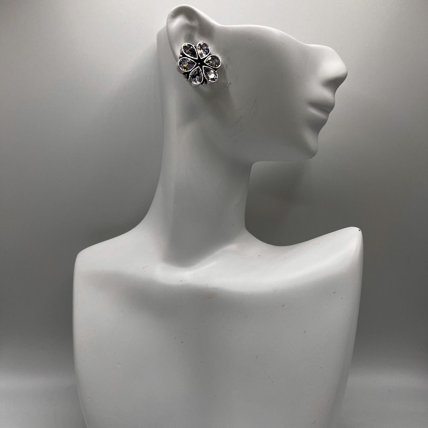 Fashion - Classic White Color Oxidized/Silver Tone Stud Earrings