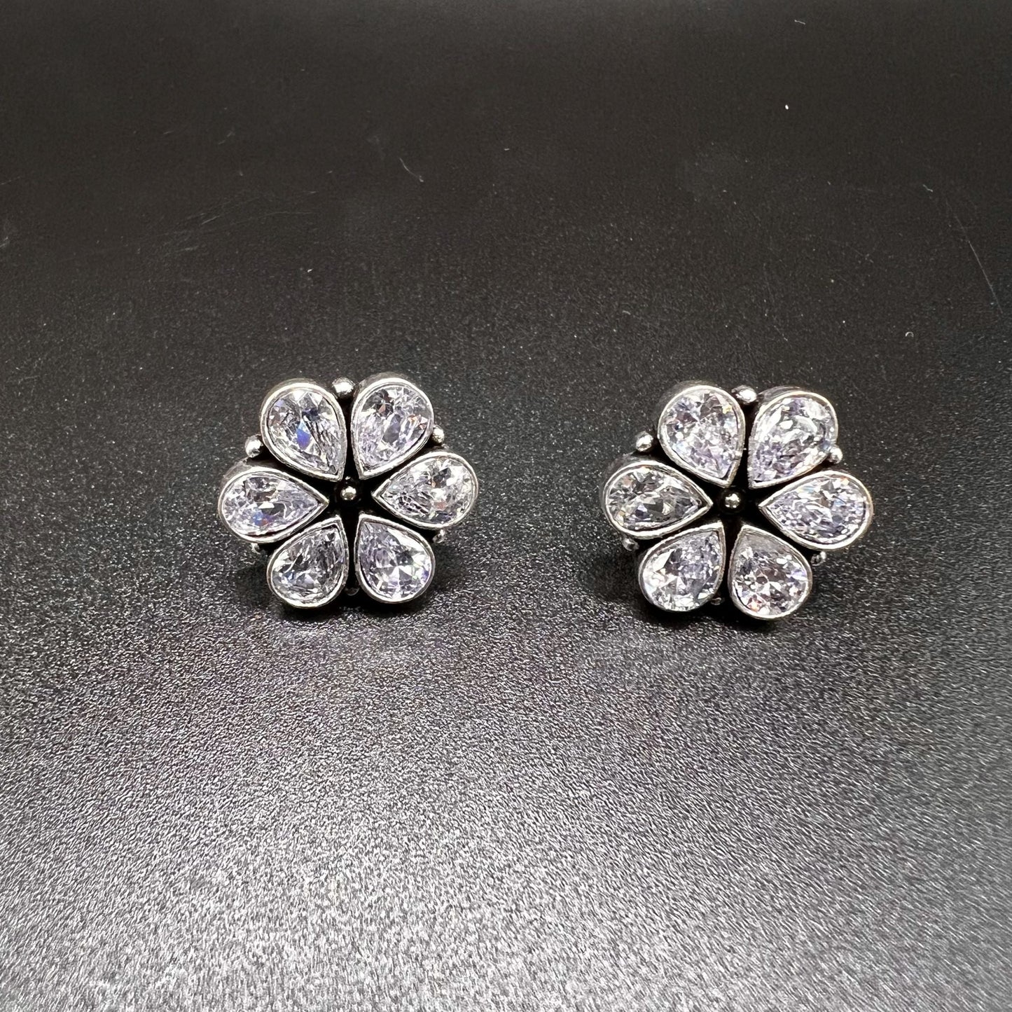 Fashion - Classic White Color Oxidized/Silver Tone Stud Earrings