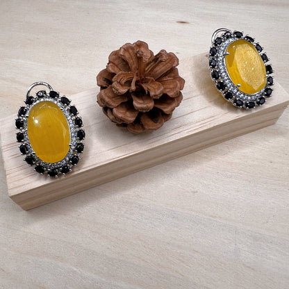 Fashion - Classic Yellow, Black Color AD/CZ Stone Jewelry Stud Earrings