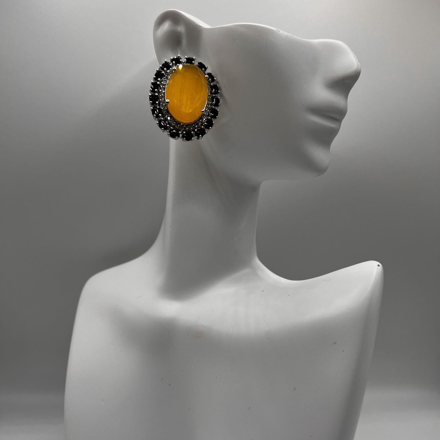 Fashion - Classic Yellow, Black Color AD/CZ Stone Jewelry Stud Earrings