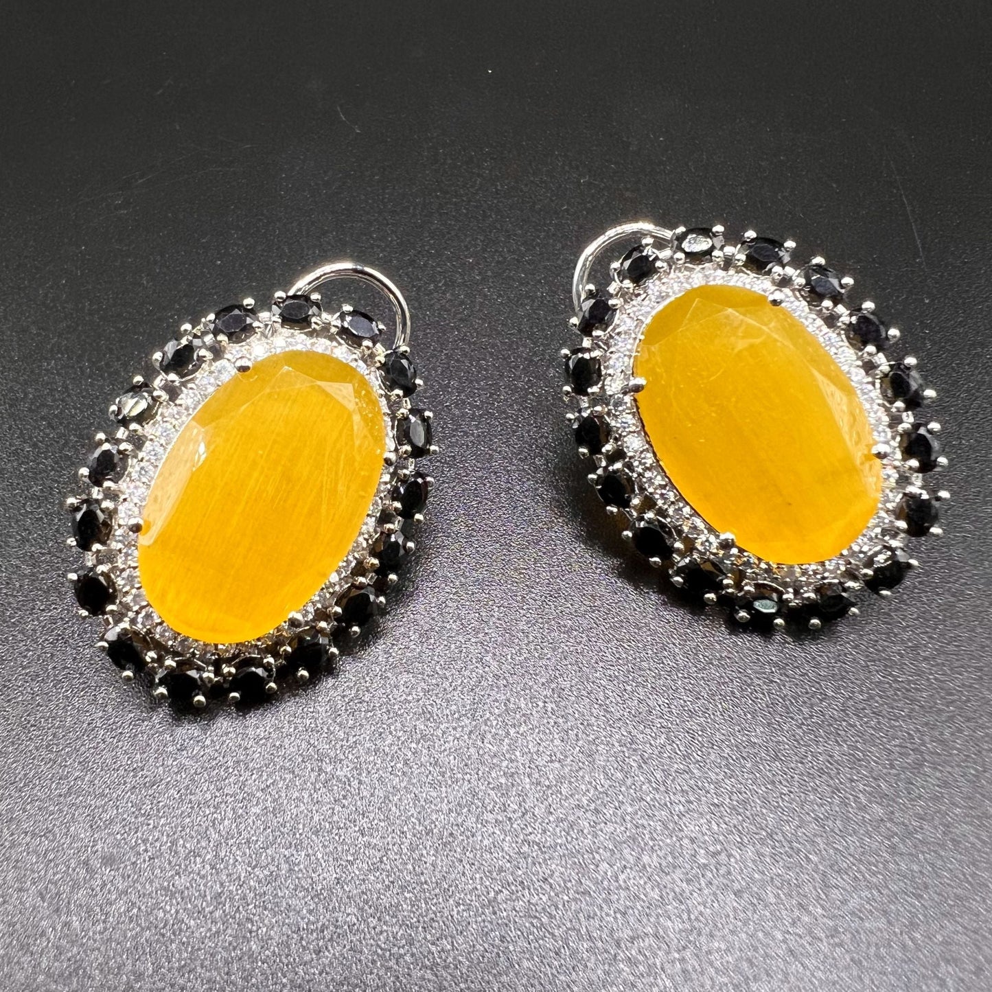 Fashion - Classic Yellow, Black Color AD/CZ Stone Jewelry Stud Earrings