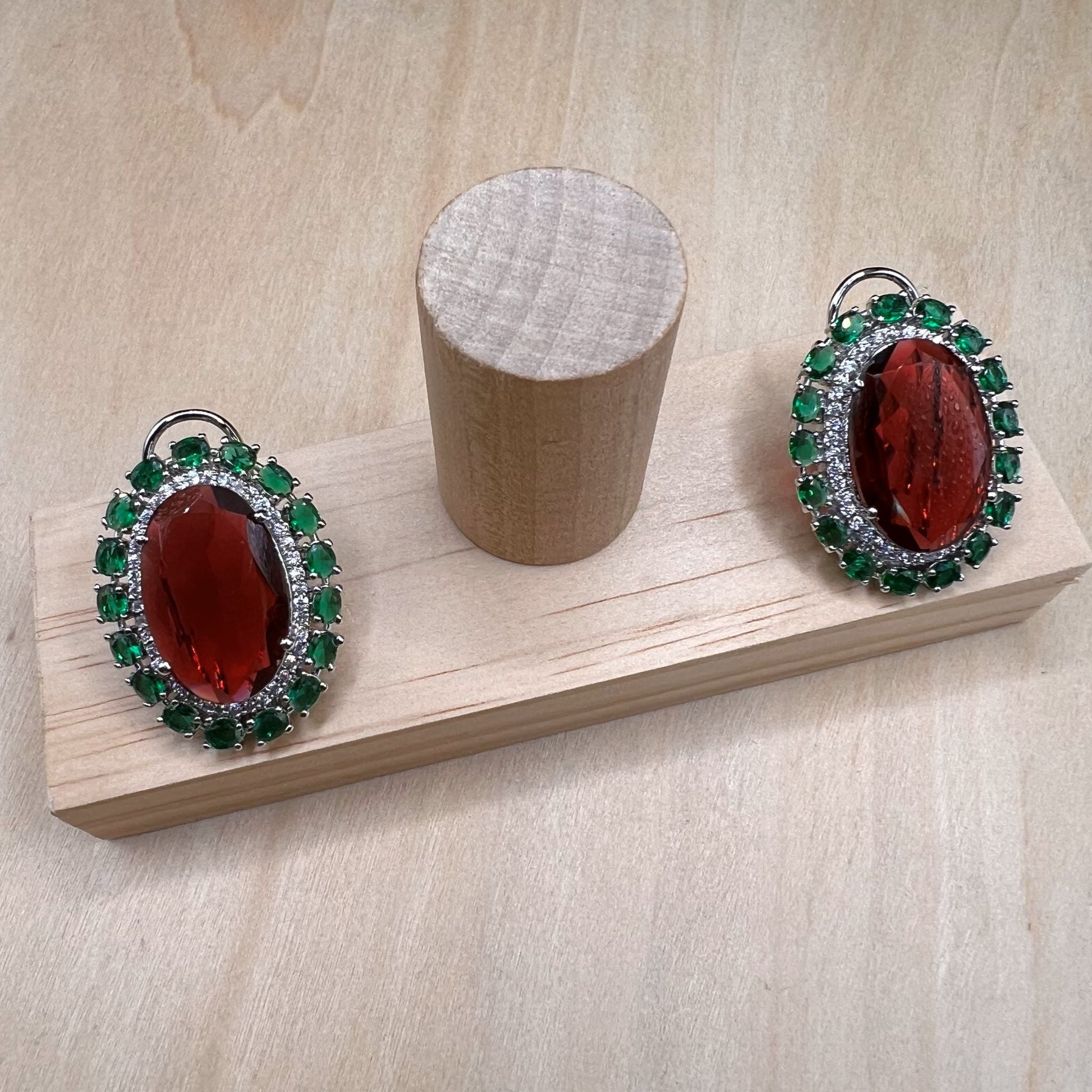 Fashion - Classic Red, Green Color AD/CZ Stone Jewelry Stud Earrings