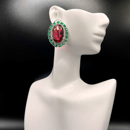 Fashion - Classic Red, Green Color AD/CZ Stone Jewelry Stud Earrings