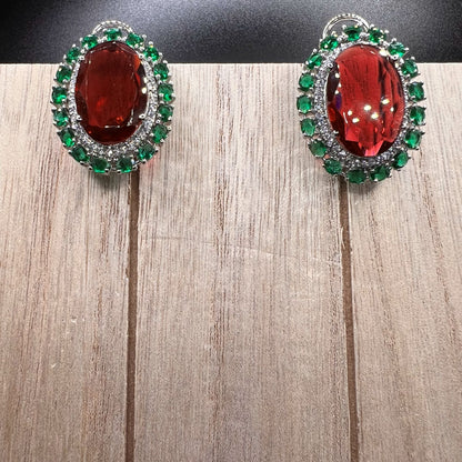 Fashion - Classic Red, Green Color AD/CZ Stone Jewelry Stud Earrings