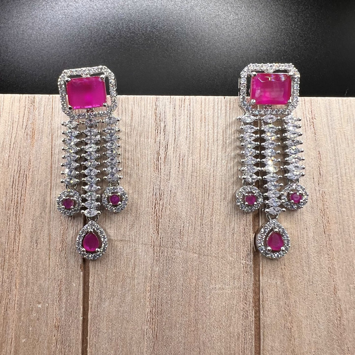 Fashion - Trendy Ruby Pink Color AD/CZ Stone Jewelry Cluster Earrings