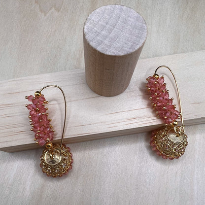 Fashion - Classic Pink Color Antique Traditional Jhumka Earrings