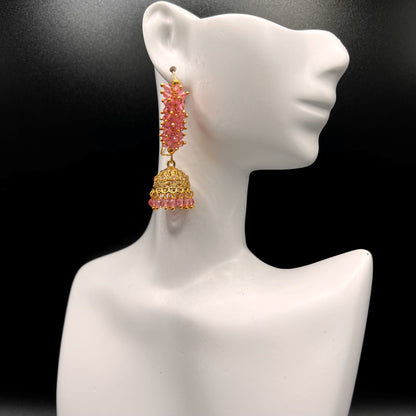 Fashion - Classic Pink Color Antique Traditional Jhumka Earrings