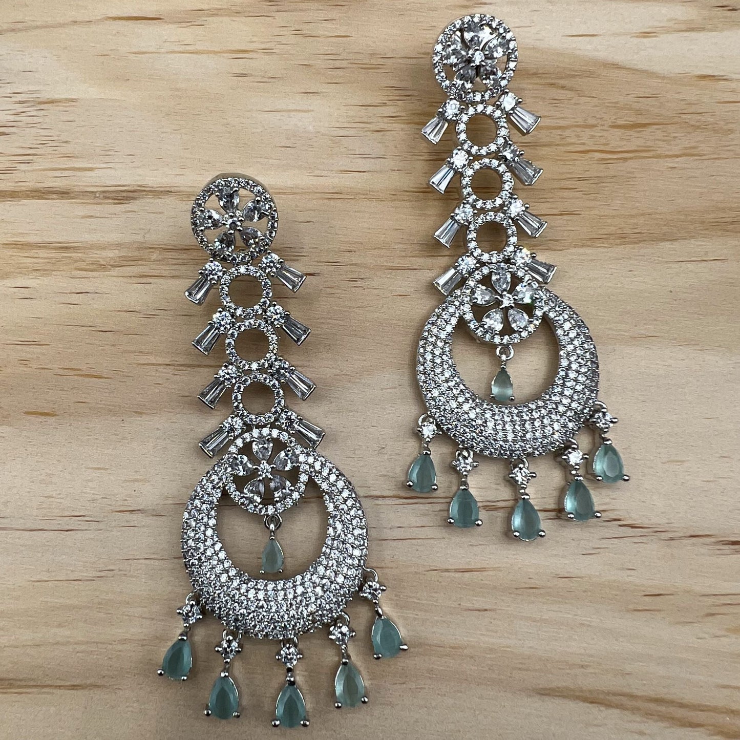 Fashion - Designer Festive Pista Green Color AD/CZ Stone Chandelier Earrings