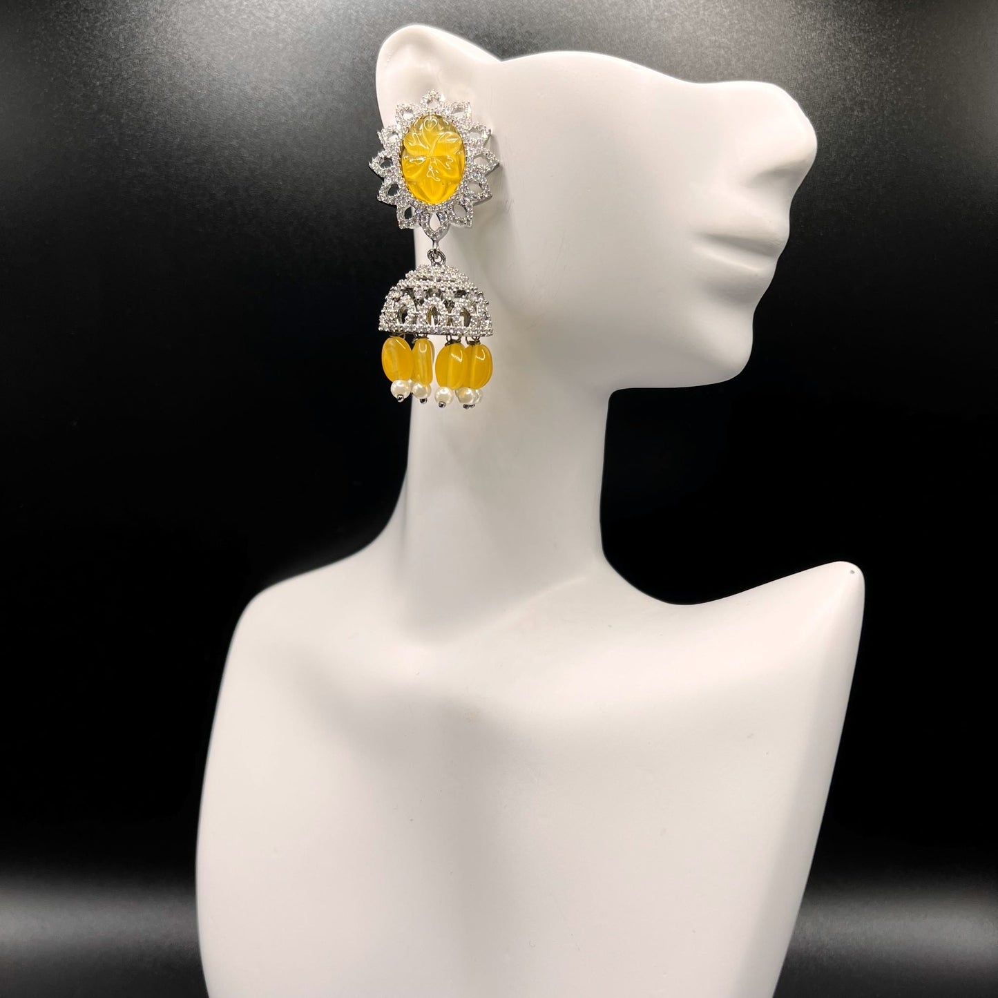 Fashion - Classic Yellow Color AD/CZ Stone Jewelry Jhumka Earrings