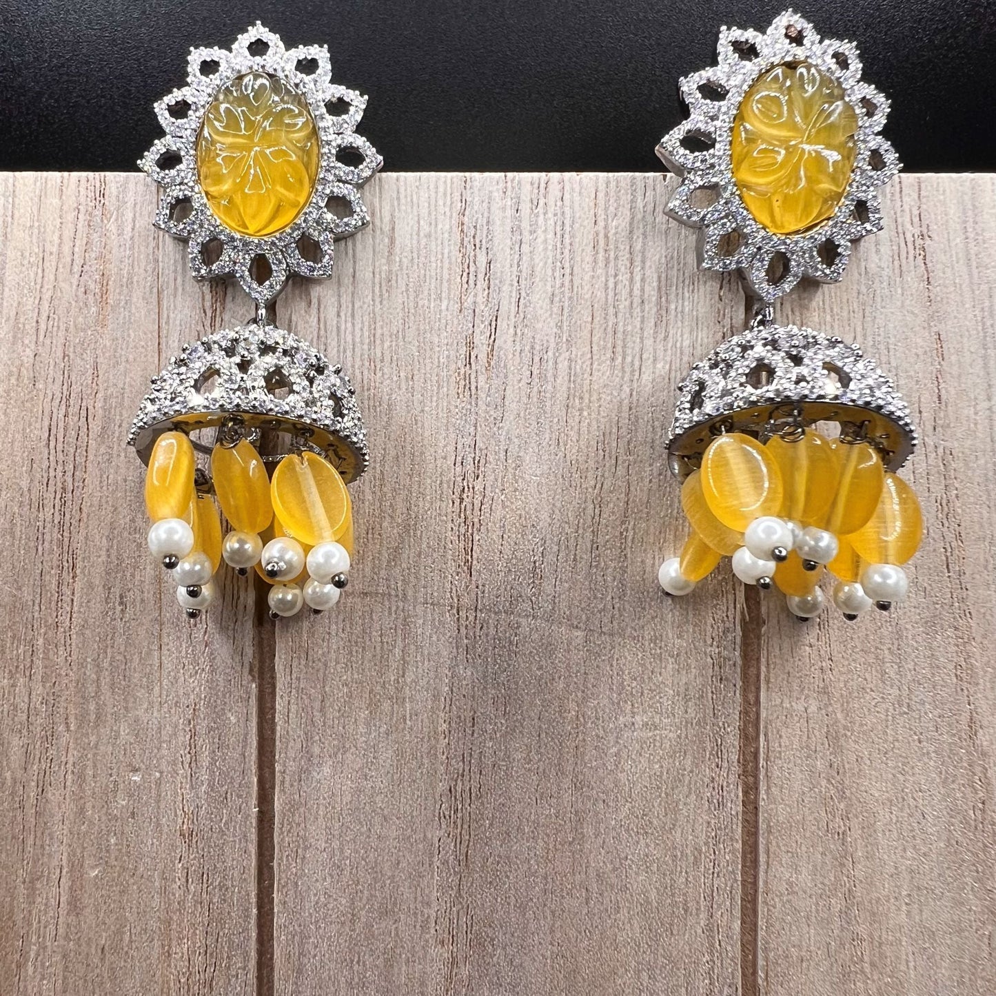 Fashion - Classic Yellow Color AD/CZ Stone Jewelry Jhumka Earrings