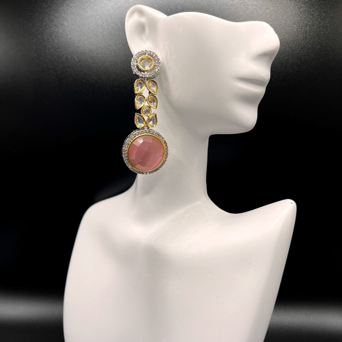 Fashion - Trendy Pink, White Color Kundan/Polki Jewelry Dangler Earrings