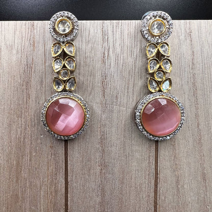 Fashion - Trendy Pink, White Color Kundan/Polki Jewelry Dangler Earrings