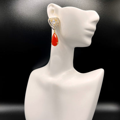 Fashion - Trendy Orange Color AD/CZ Dangler Earrings