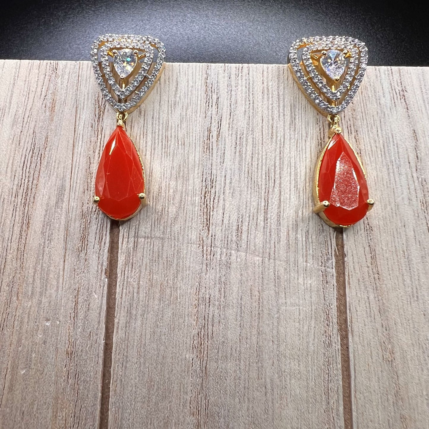 Fashion - Trendy Orange Color AD/CZ Dangler Earrings