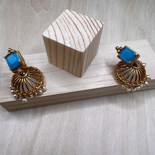 Fashion - Classic Aqua Blue Color Antique Traditional Jhumka Earrings