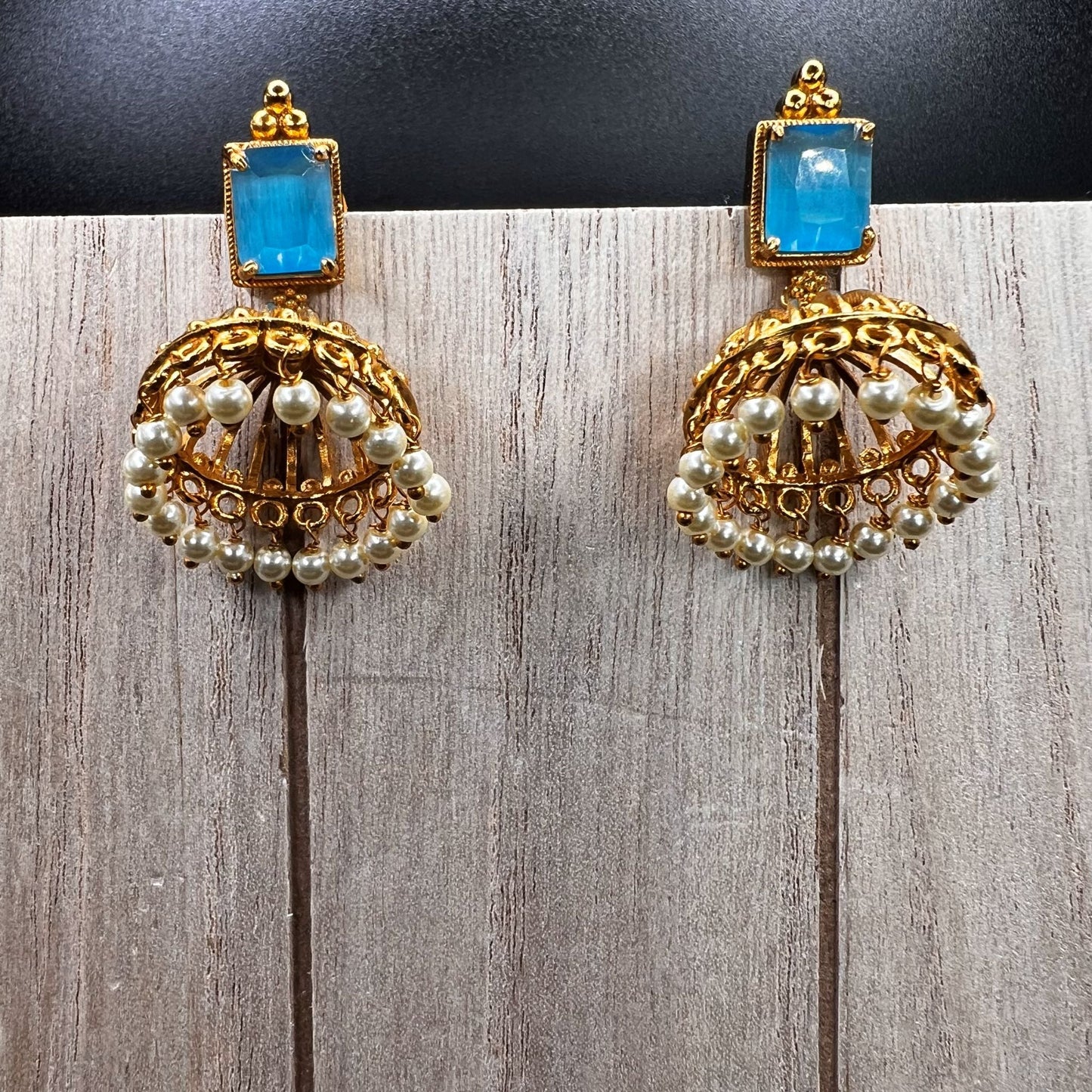 Fashion - Classic Aqua Blue Color Antique Traditional Jhumka Earrings