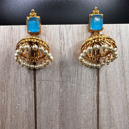 Fashion - Classic Aqua Blue Color Antique Traditional Jhumka Earrings