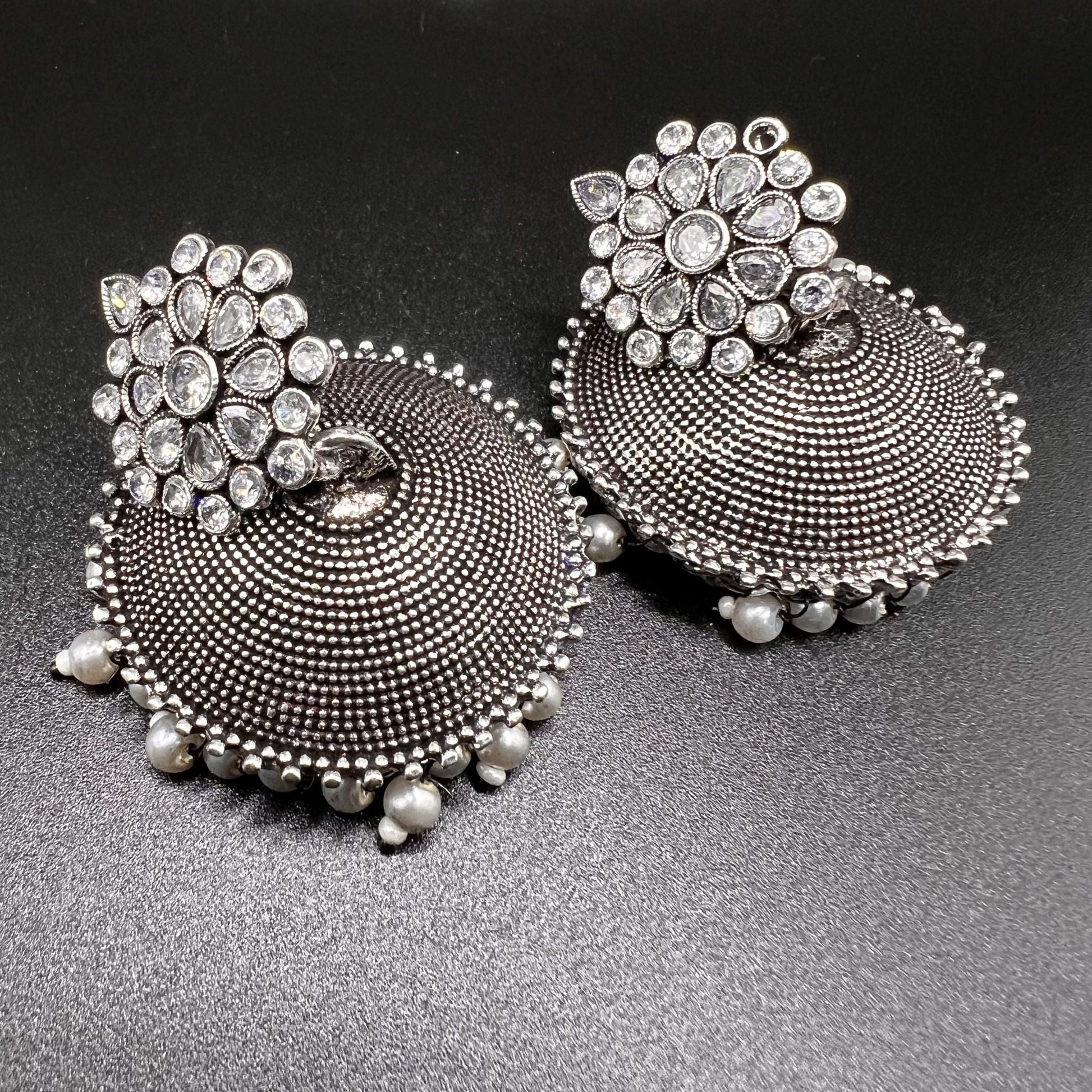 Fashion - Classic Silver Color Oxidized/Silver Tone Jhumka Earrings