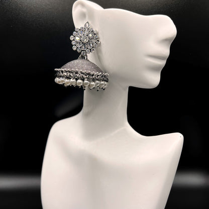 Fashion - Classic Silver Color Oxidized/Silver Tone Jhumka Earrings