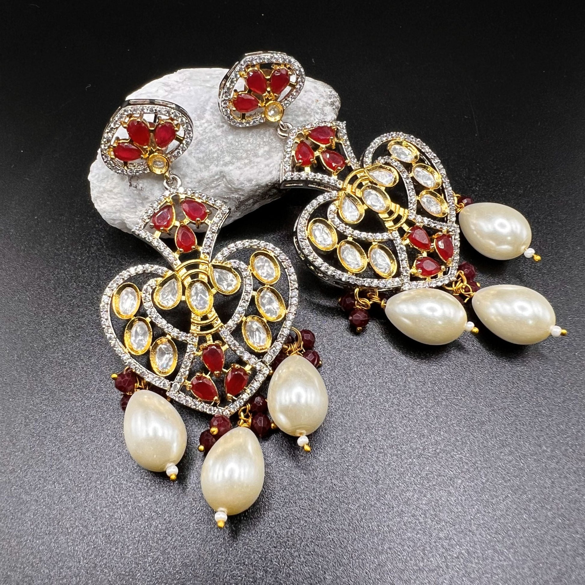 Fashion - Designer Festive Dark Red Color Kundan/Polki Jewelry Chandelier Earrings