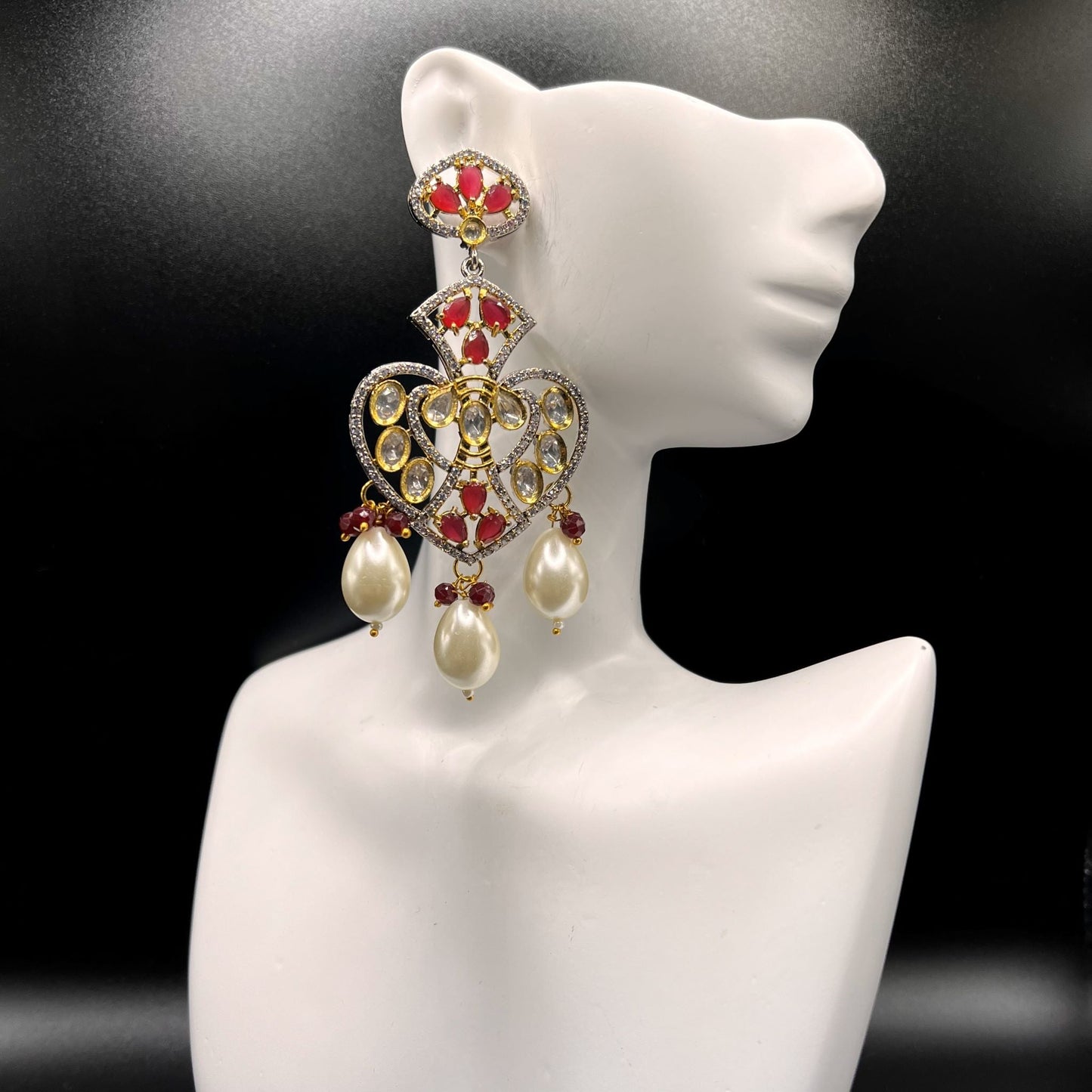 Fashion - Designer Festive Dark Red Color Kundan/Polki Jewelry Chandelier Earrings