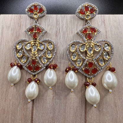 Fashion - Designer Festive Dark Red Color Kundan/Polki Jewelry Chandelier Earrings