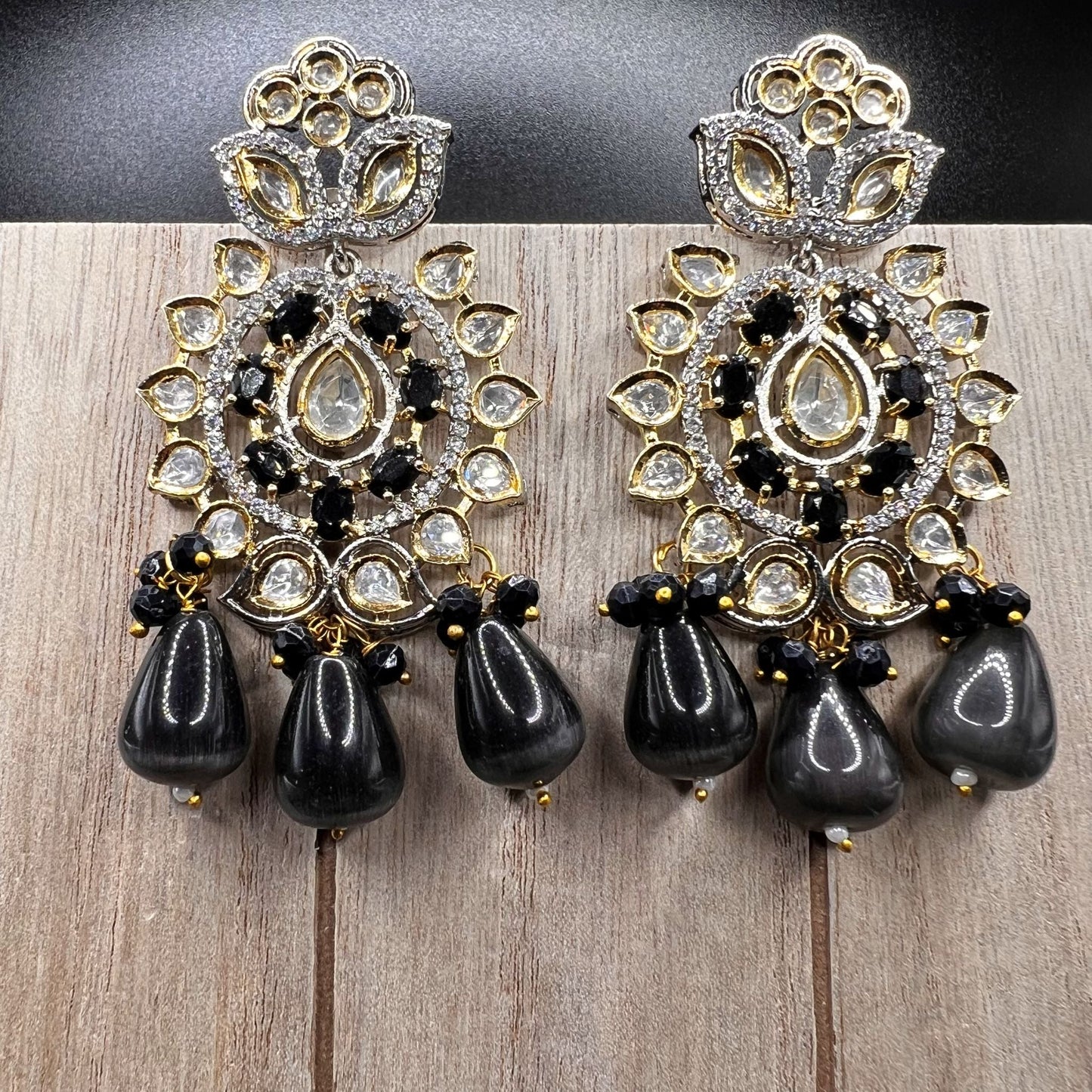 Fashion - Designer Festive Black Color Kundan/Polki Jewelry Chandelier Earrings