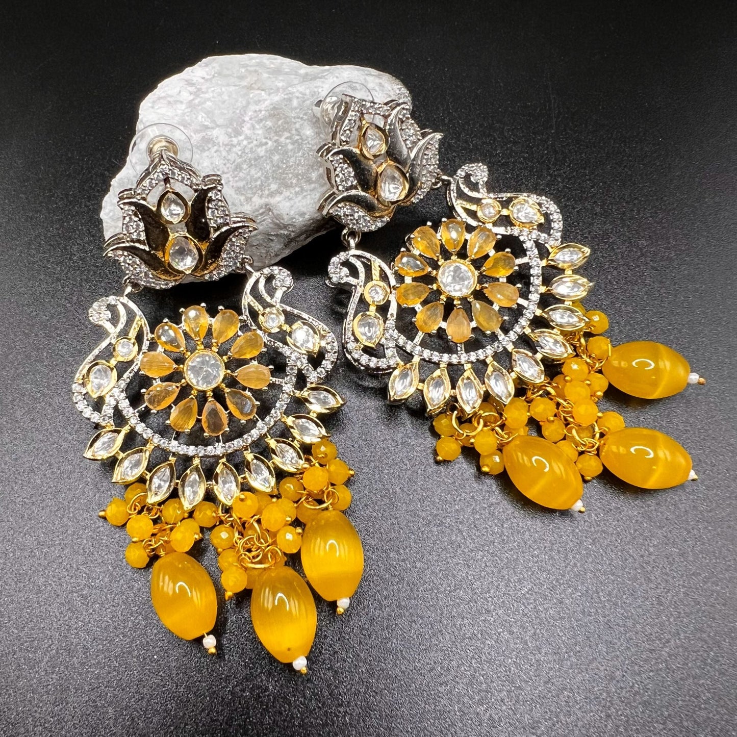 Fashion - Designer Festive Yellow Color Kundan/Polki Jewelry Chandelier Earrings