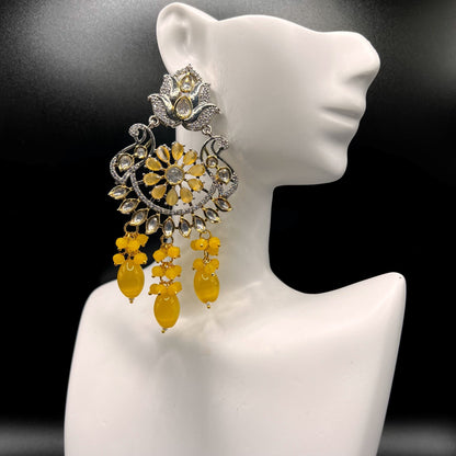 Fashion - Designer Festive Yellow Color Kundan/Polki Jewelry Chandelier Earrings